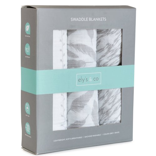Ely's & Co Cotton Muslin Swaddle Blanket 3 Pack Classic Grey