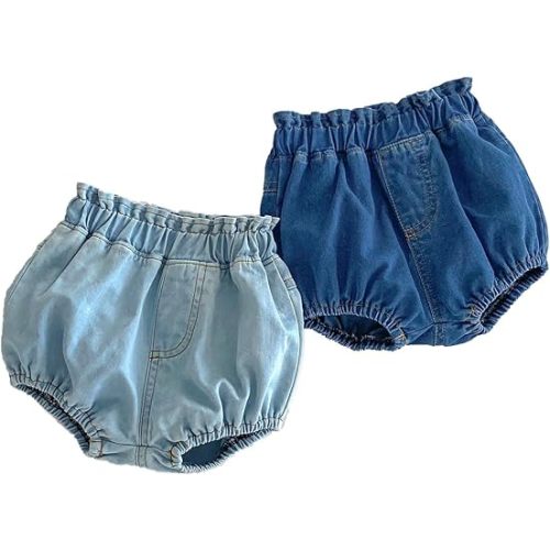 Colorful Childhood Toddler Denim Bloomers Shorts Baby Girls Boys Loose Harem Shorts 2pcs