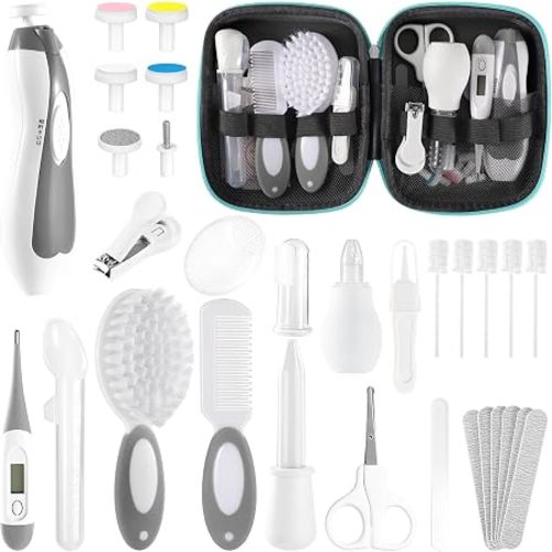 Baby Healthcare and Grooming Kit for Newborn Kids, 31PCS Upgraded Safety Baby Care Kit, Newborn Nursery Health Care Set, Baby Care Products (Grey White)