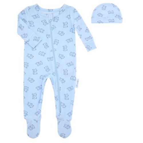 Baby Boys' Bear Ribbed Round Neck Footie Sleep & Play and Hat, 2-Piece Set