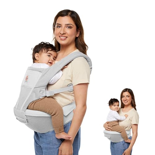 Ergobaby Alta Hip Seat Baby Carrier for Babies and Toddlers 4-48 Months (12-45 lbs) - 3-Position Convertible Ergonomic Baby Carrier with Storage Pocket, Sun Hood, Hip-Healthy Positioning - Pearl Grey
