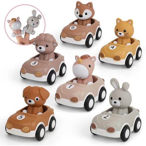 6-Pack Toy Cars for Kids 1-3, Vehicles with Finger Puppets