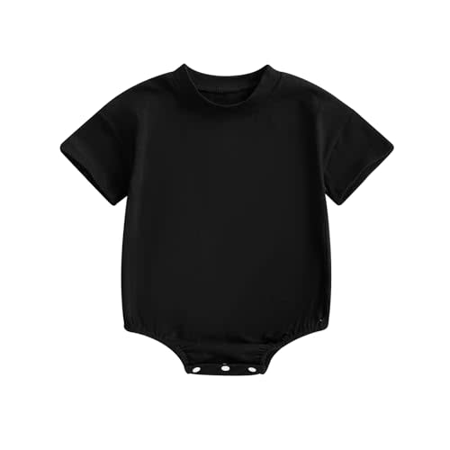 Baby Boy Girl Bubble Romper Infant Oversize Plain Crewneck T-Shirt Bodysuit Tops