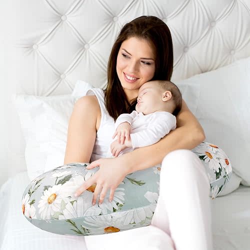 Pea Pod Nursing Pillow Cover Breastfeeding Pillow Slipcover for Moms Soft Breathable, Newborn Infant Feeding Pillow Covers for Baby Girl Boy, Daisy