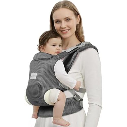 Baby Carrier Newborn to Toddler, Easy Adjustable Toddler Carrier for 7-30lbs, Baby Holder Wrap Carrier, Breathable Mesh Fabric Infant Kangaroo Hip Carriers with Lumbar Support, Grey