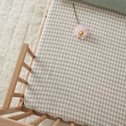 French Flax Linen Cot Sheet in Beige Gingham – I Love Linen