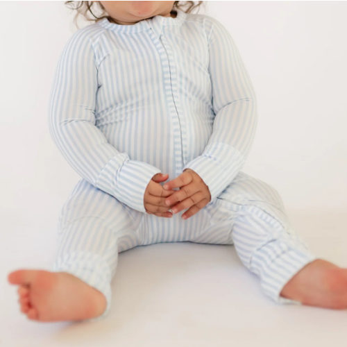 Infant Romper in Blue Pin Stripes – Silks