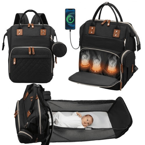 Oioane Baby Diaper Bag with Changing Station, Multifunctional Portable Backpack with USB Charging Port for Travel, Black