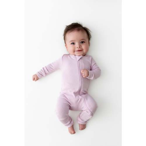Ribbed Zipper Romper in Thistle 0-3m