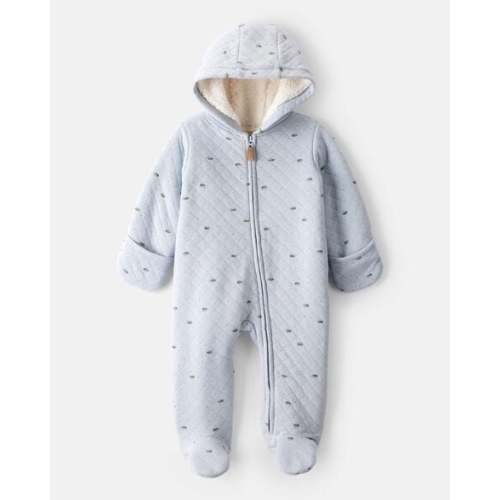 Baby Boy Dinosaur Print Sherpa-Lined Long-Sleeve Jumpsuit - Blue | Carter's