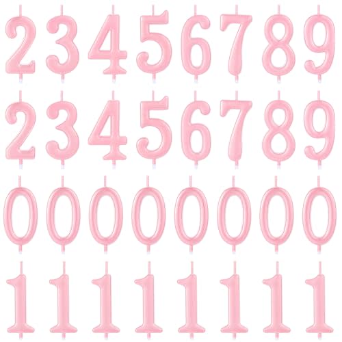 32 Pieces Number Birthday Candles Gold Cake Candles Number 0-9 Cake Decoration for Birthday Ten-Year Milestone Anniversary Wedding Party Celebration (Pink)