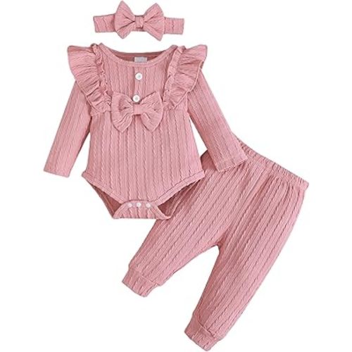 SUNNY PIGGY Baby Girl Clothes Newborn Infant Romper Ruffle Baby Girl's Outfit Knit Texture Fall Winter Clothing Pants Set