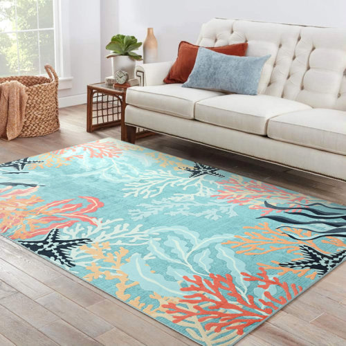 Charlton Home Modern Oceanl Area Rug Washable Rug Non-Slip Colorful Vintage Accent Floor Carpet For Living Room Bedrooms Decor
