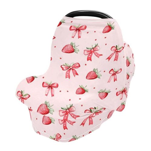 Baby Car Seat Canopy Covers Nursing Cover Stretchy Boys Girls Strawberry Bows Cute Carrier Cover Breastfeeding Cover Breathable