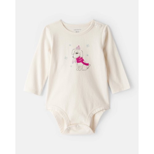 Baby Girl Dog Long-Sleeve Graphic Bodysuit - Cream | Carter's