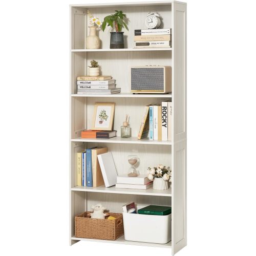 VEVOR 5 Tiers Wide Bookshelf, 68 in Wooden Open Bookcase with Display Storage Organizer Shelf, Freestanding Tall Display Floor Bookcase Bookshelf for Library, Bedroom, Living Room, Office, White
