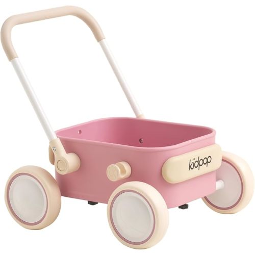 PULA Baby Push Walker with Wheels Toddler Wagon for First Learner Baby Toys 6-12 Months, 1 Year Old Birthday Gifts, Indoors and Outdoors (Pink)