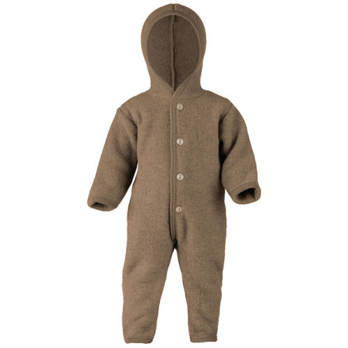 Engel Baby 100% Merino Wool Fleece Hooded Suit with Wooden Buttons - Walnut Melange | The Cheshire Horse