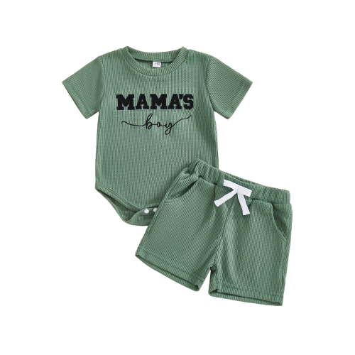 Loicainy Infant Baby Boy Clothes Set 3 6 12 18 Month Letter Embroidered Short Sleeve Romper and Shorts 2 Piece Waffle Knit Summer Outfit