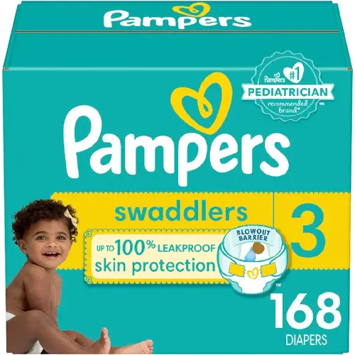 Pampers Swaddlers Diapers - Size 3, One Month Supply (168 Count), Ultra Soft Disposable Baby Diapers