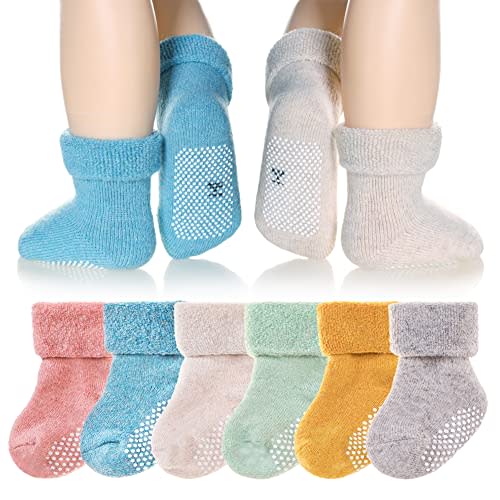 Eyean Baby Wool Grip Sock Soft Winter Warm Thick Non Slip Toddler Boy Girls Crew Socks For Children 6 Pairs
