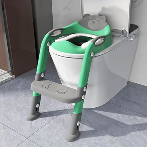 Potty Training Seat ，SKYROKU Potty Training Toilet with Step Stool Ladder, for Kids Boys Girls Toddlers - Comfortable Safe Potty Seat with Anti-Slip Pads Ladder (8838-GreyPurple)