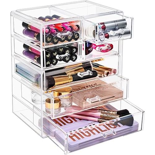 Sorbus Acrylic Makeup Organizer - Organization and Storage Case for Cosmetics Make Up & Jewelry - Big Clear Makeup Organizer for Vanity, Bathroom, College Dorm, Closet, Desk (3 Large, 4 Small Drawers)