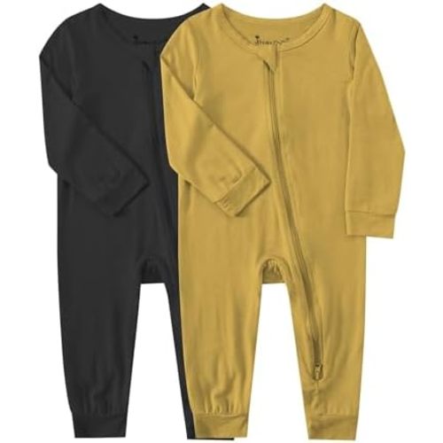 Jimonda Baby Footless Pajamas Boys Girls Bamboo Sleepers 2-Way Zipper Jumpsuits Unisex Long Sleeve Romper