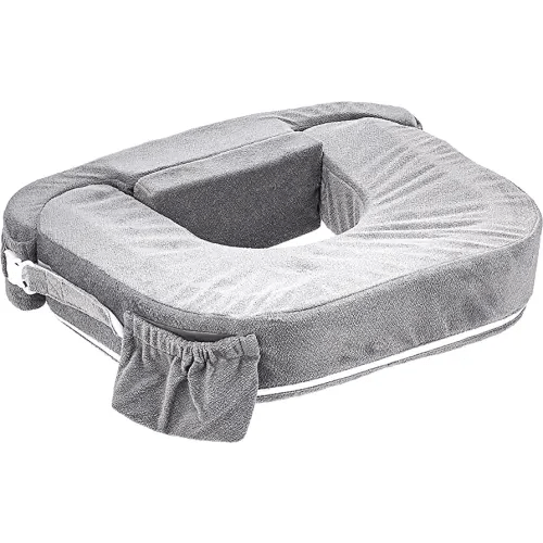 My Brest Friend Twin Nursing Pillow - Enhanced Comfort with Slipcover - Ultimate Ergonomic Support for Breastfeeding- Adjustable Strap and Silent Release Buckle with Handy Side Pocket, Evening Grey