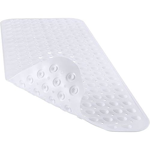 YINENN Bath and Shower Safety Mats 40x16 inch, Non Slip with Suction Cups for Bathroom Stall and Tub Floor, Extra Large and Machine Washable, Drain Holes Keep Bathtub Clean, White