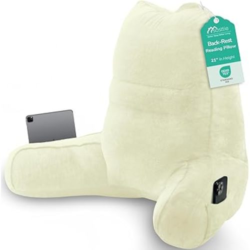 Sasttie Reading Pillow, Pillows for Reading or Relaxing – Ergonomic Support for Head, Neck, Back, and Lumbar, 21-Inch, Cream