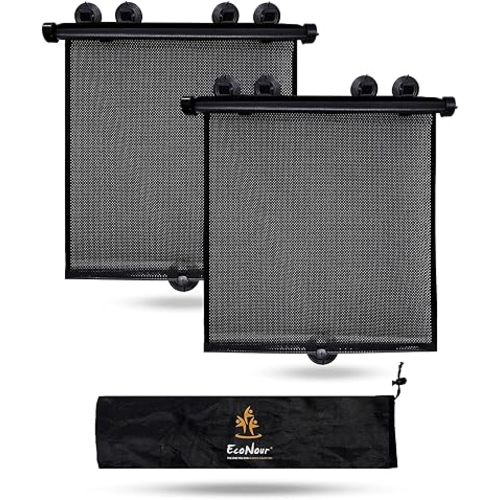 EcoNour Car Window Covers for Baby (2 Pack) | Retractable Car Window Shades for Protecting Kids, Passengers & Pets from Harmful Sun Rays | Window Sun Shade for Trucks, SUVs | (22”x24”)