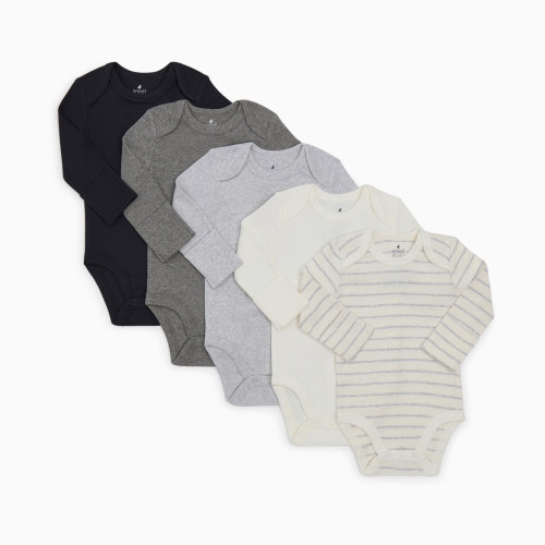 Small Story Organic Cotton Long-Sleeve Solid Bodysuits (5 Pack) - Grey Ombre, 3-6 M