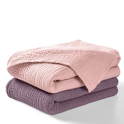 Dreamology Muslin Swaddle Blankets for Newborn,2 Pack,Cotton Blankets for Boys,Girls,100% Cotton,Soft and Breathable Baby Receiving Blankets Baby Boy,Girl, 44x44 Swaddle Blanket | Purple and Pink