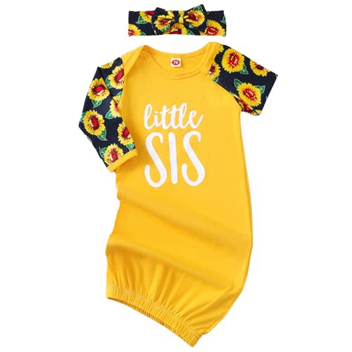 AMAWMW Newborn Baby Girl Little Sister Sleeper Gown Stripe Long Sleeve Nightgown Pajamas Gifts Stuff Essential Outfit