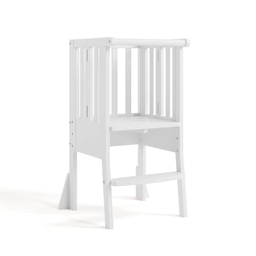 Storkcraft Toddler Standing Tower Kitchen Step Stool (White) - GREENGUARD Gold Certified, Solid Wood Quality Craftsmanship, Folding Toddler Tower, Kids Montessori Step Stool