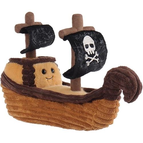 Apricot Lamb Thrilling Pirate Boat Plush Stuffed Animals for Kids, Soft Cute Plush Toys for Baby Girl and Boy, Fluffy Thrilling Pirate Boat Brown 11.5 Inches