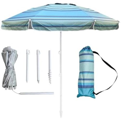 LOTTAFUN 6ft Beach Umbrella - Heavy Duty Wind Resistant UV 50+ Portable Sun Shade with Sand Anchor & Carry Bag, Outdoor Folding Umbrella for Beach, Pool, Patio, Garden NO Tilt The sand needs to exceed the spiral 6inch