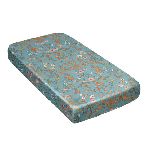 Sweet Jojo Designs Boho Floral Wildflower Blue and Orange Satin Fitted Crib Sheet | Wayfair