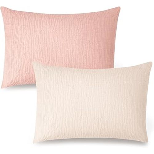 Konssy Muslin Toddler Pillowcase for 13x18 Pillow, 2 Pack Soft & Breathable Cotton Toddler Pillow Case, 100% Cotton Travel Pillow Covers for Baby Kids (Pink,Cream)
