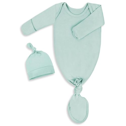 Newborn Knotted Baby Gown 0-6 Months, Super Soft Breathable Nightgowns for Babies Girl and Boy, Baby Girls Coming Home Hospital Outfit with Hat Set Mint Green