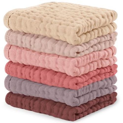 Comfy Cubs Muslin Baby Washcloths 6 Pack - Soft Large 10"x10" 6-Layer Absorbent Cotton - Multi Girl
