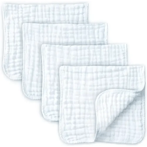 KiddyCare Muslin Cotton Burp Cloths, Gentle on Baby Skin, Absorbent Burp Rags & Essential Newborn Stuff for Gentle Infant Care & Daily Use, Must Have Baby Essentials, Washcloths for Newborns 4 Pieces