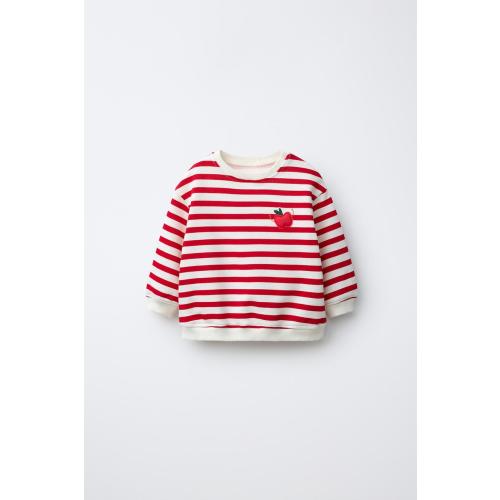 STRIPED SWEATSHIRT WITH APPLE APPLIQUÉ - Red / White | ZARA United States