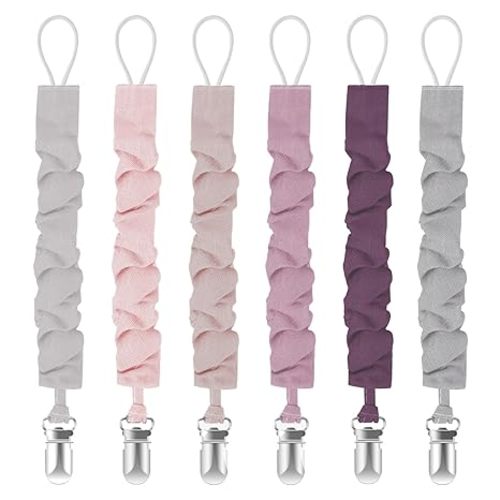 Pacifier Clips for Baby Girls and Boys, Pacifier Holders for Teething Relief and Baby Essentials, Safe for Newborns (6 Pack)