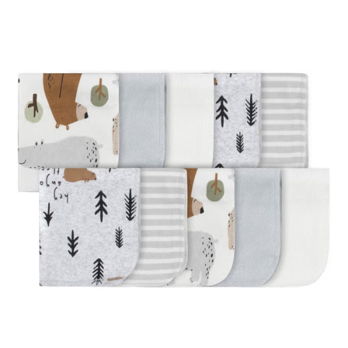 Gerber Baby 10-Pack Terry Washcloths, Bear Green, One Size