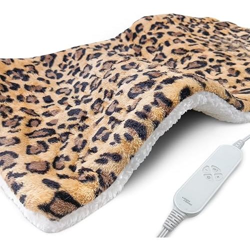 Full Weighted Electric Heating Pad for Back Pain & Period Cramps Relief, Heat Pad with 12 Heat Settings, Plush 2.3LB Hot Weighted Heated Pad (Leopard Print, 12''×24'' BZ Brown)