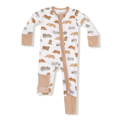 2-Way Zip Romper, Napping Puppies