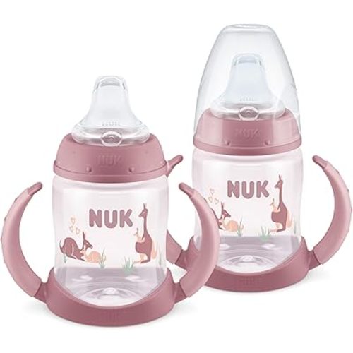 NUK First Choice Learner Cup 2.0, 5 oz. Sippy Cup with Handles, Spill Proof, Leak Proof Soft Straw Cup, 2-pack