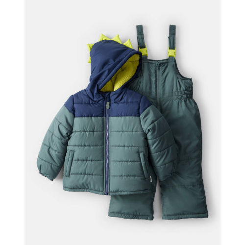 Toddler Boy 2-Piece Dinosaur Hooded Snowsuit Jacket & Bib Set - Green/Blue - Carter's | Carter's